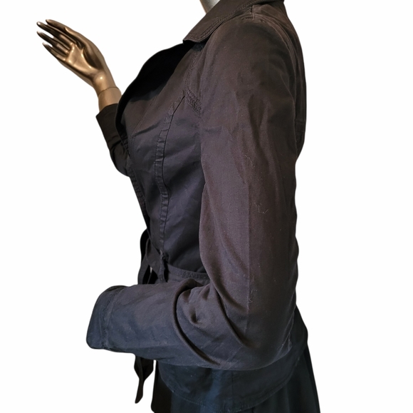 H & M Cotton Blend Button up  Black Coat with Tie Waist Sz 4 - Picture 2 of 12